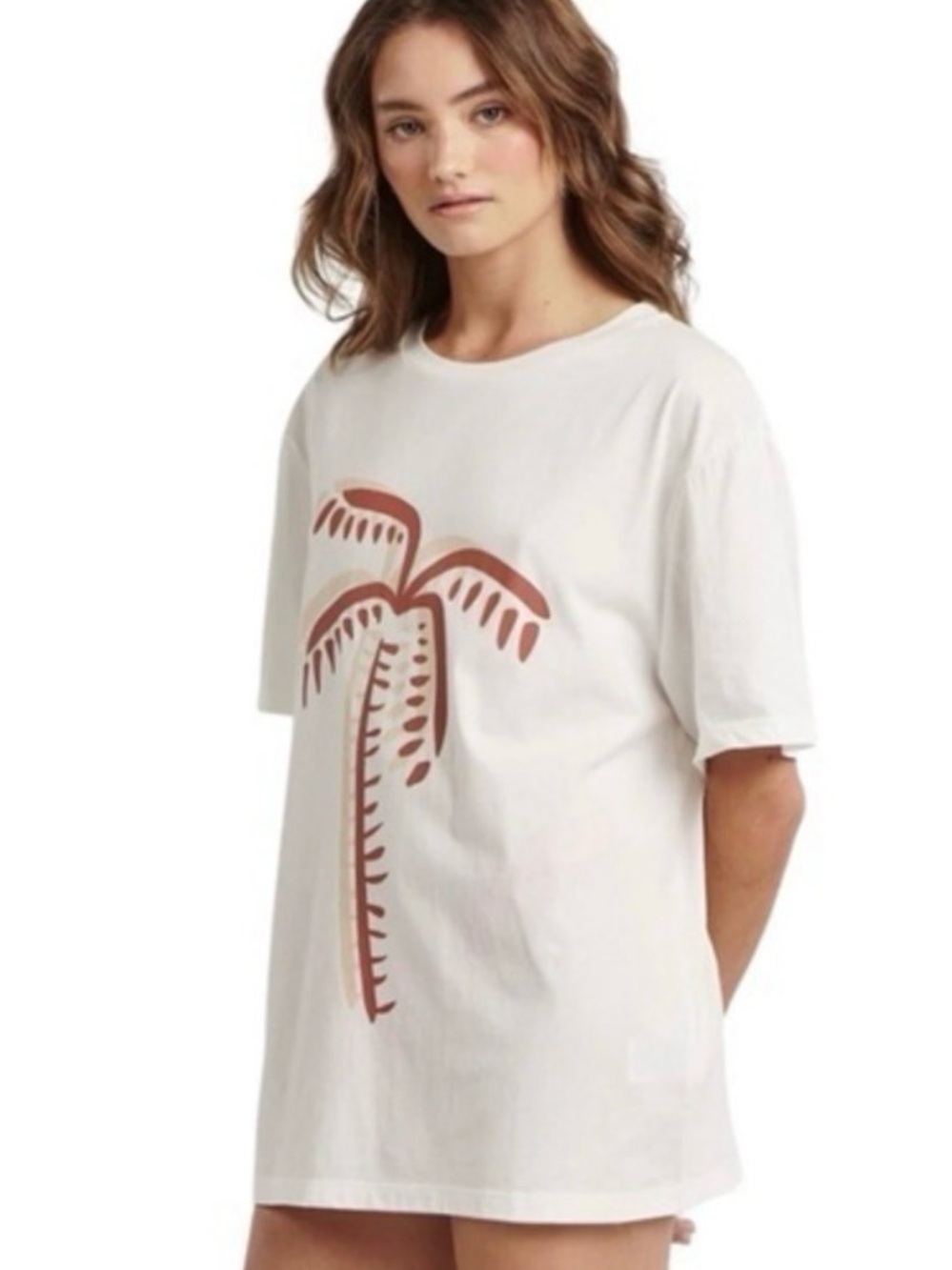Charlie Holiday Ivory Brown Palm Tree Graphic T-Shirt NWT M #1088